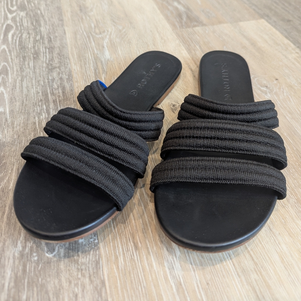Rothy's Size 7 Black Triple Band Strappy Slide Sandals